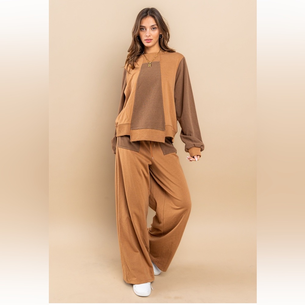 Terry Contrast Sweatshirts and Pants Set
